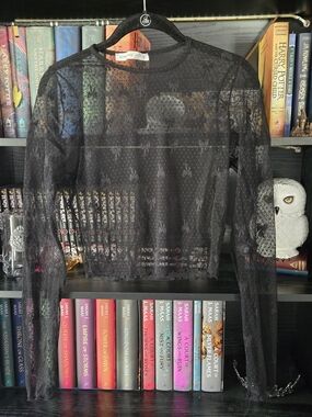 Altar'd State Black Sheer Dotted Lace Blouse